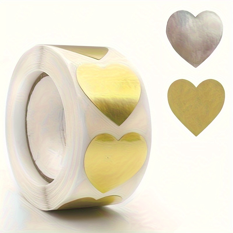 

500pcs/roll Heart-shaped Thank You Self-adhesive Blank Love Silvery Golden Sticker Label Seal Sticker Crafting Scrapbooking