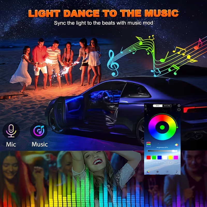 TEMU Men's And Women's Sporty Interior Trim 118.11-inch Cuttable Led Light Strip For Car Interiors, Rgb Usb Control Lighting Kit, 8- Neon Lights,