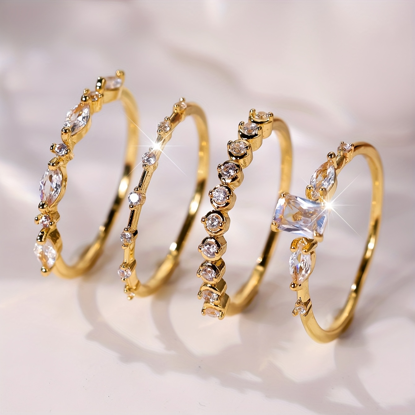 4pcs Women's White Synthetic Cubic Zirconia Engagement Ring Set