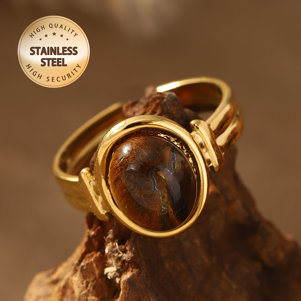 Image of 1pc Of Ring Oval Retro Luxurious Elegant Style Stainless Steel Inlaid Party Mother's Day Gift