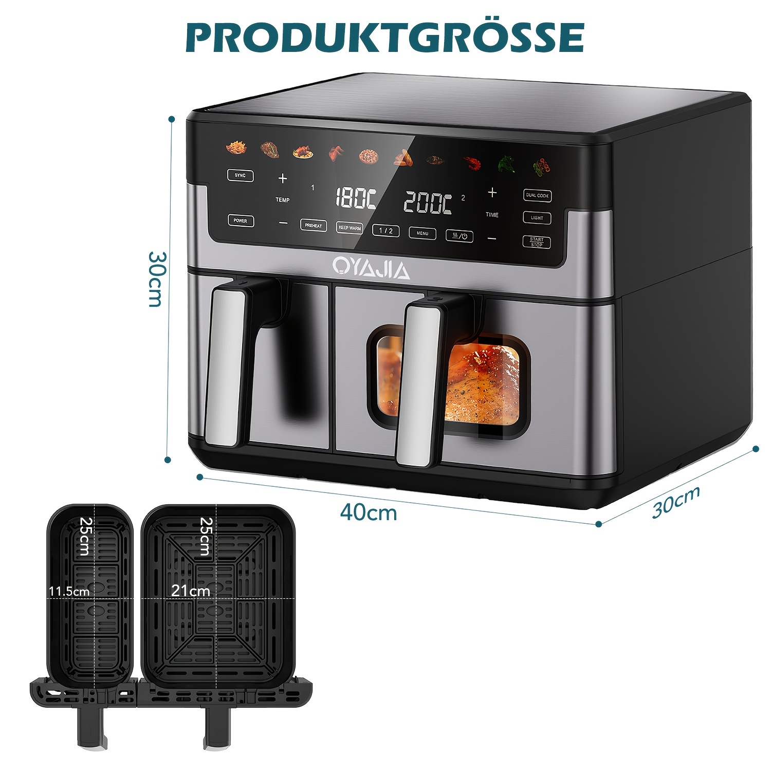 10L Luchtfriteuse-oven met dubbele mand