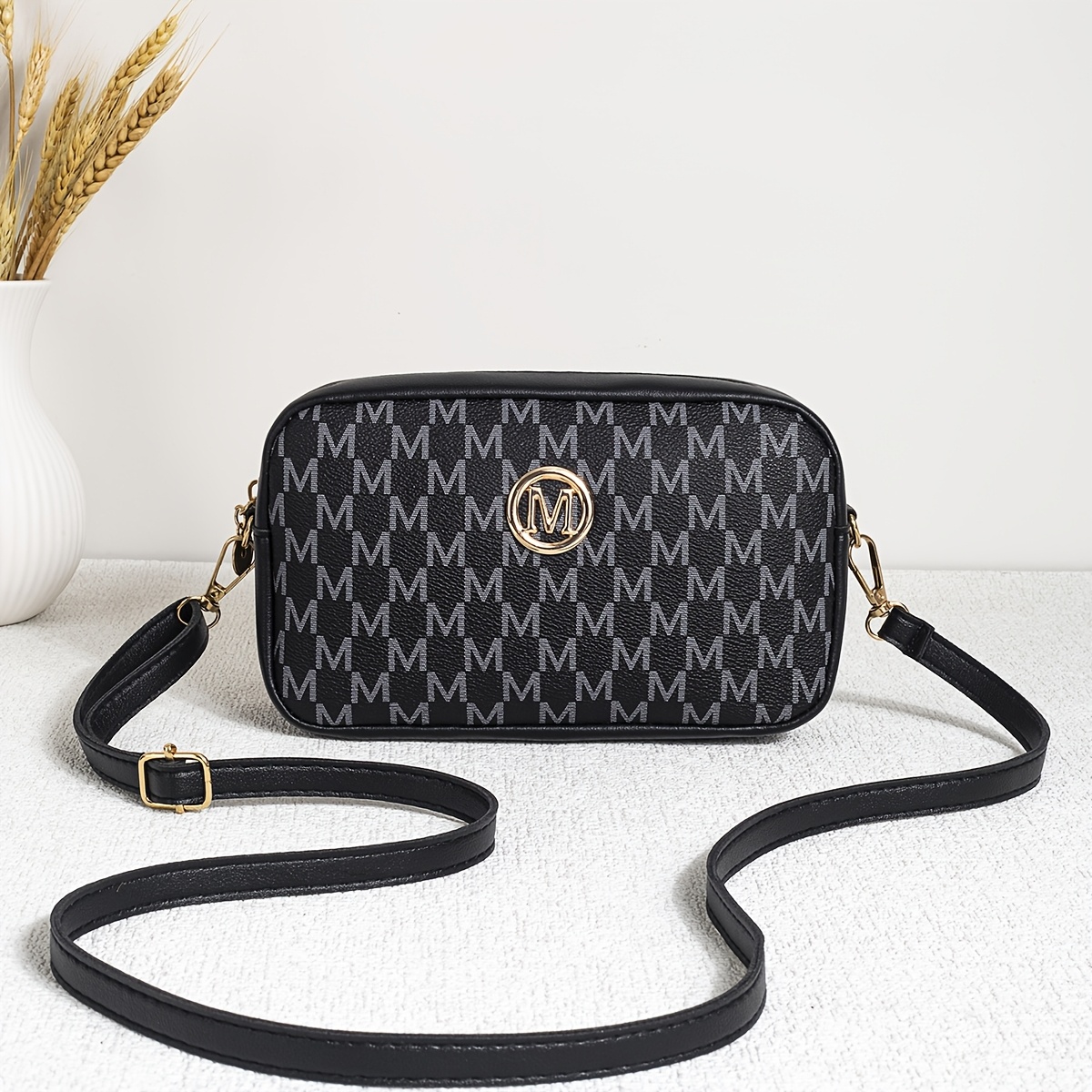 TEMU () Sac Bandoulière Vintage pour Femme avec Motif M Imprimé, 3 Couleurs Disponibles ! Sac Bandoulière de Luxe Léger et Imprimé de Lettres, Idéal