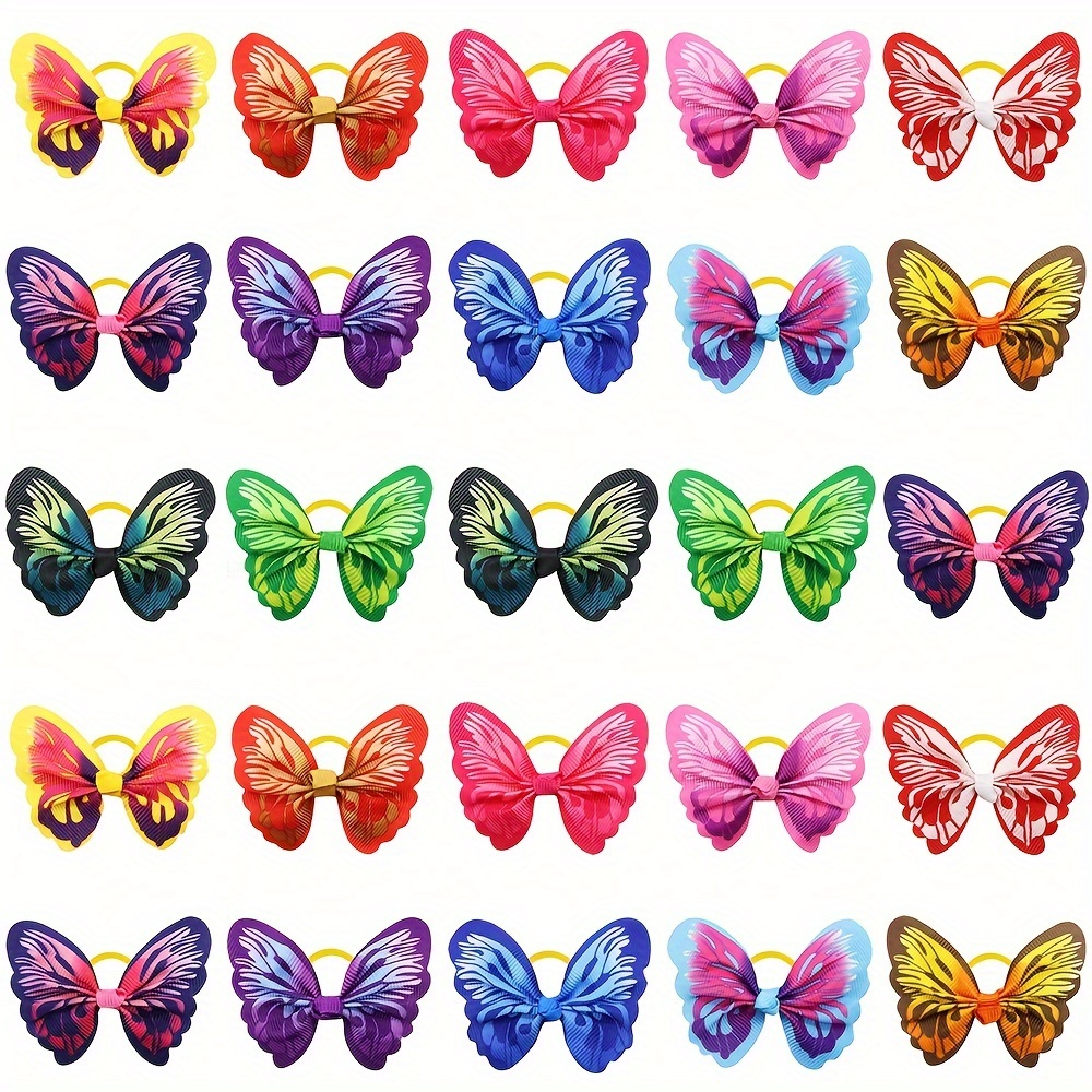 TEMU 30pcs Dog Hair Bows With Rubber Bands Assorted Colors Pets Cat Hair Grooming Bowknots Topknots Random Color