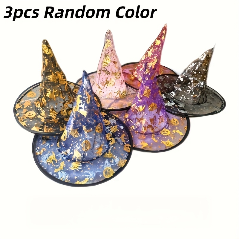 [glittered Masquerade Hats] 3/6pcs Glittered Masquerade Hat Set | Halloween Witch Hats, Wizard Hats, Party Hats Random Color