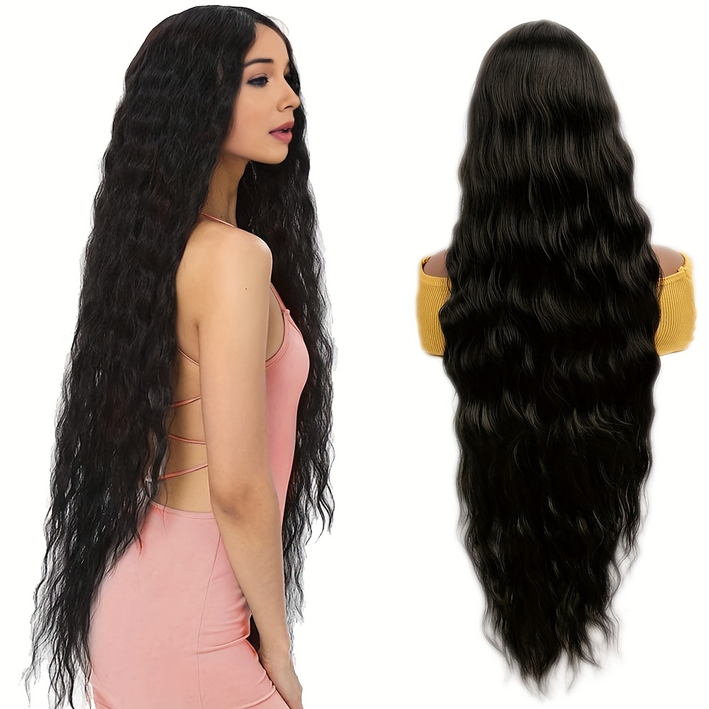 TEMU 30 Inch Long Wavy Curly Wig For Women, Middle Part Heat Resistant Synthetic Hair, Water Wave Wig Long Deep Wave Wig, Ideal For Daily Use &