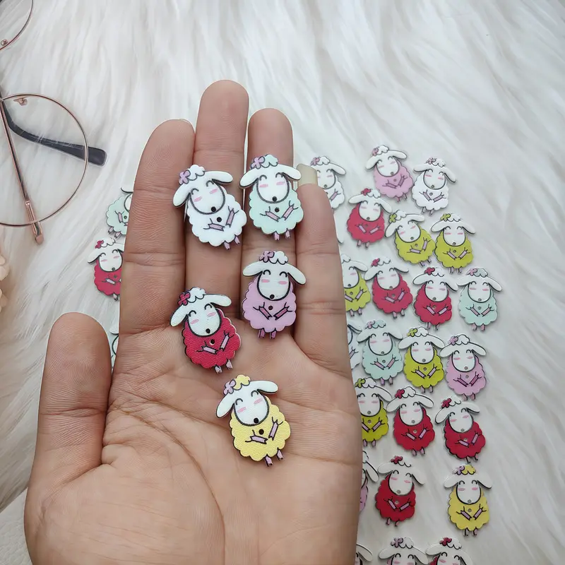 50-Piece Cartoon Sheep Buttons – Colorful Sewing Buttons For DIY Crafts, Clothing, Knitting & Decor (2-Hole Design)