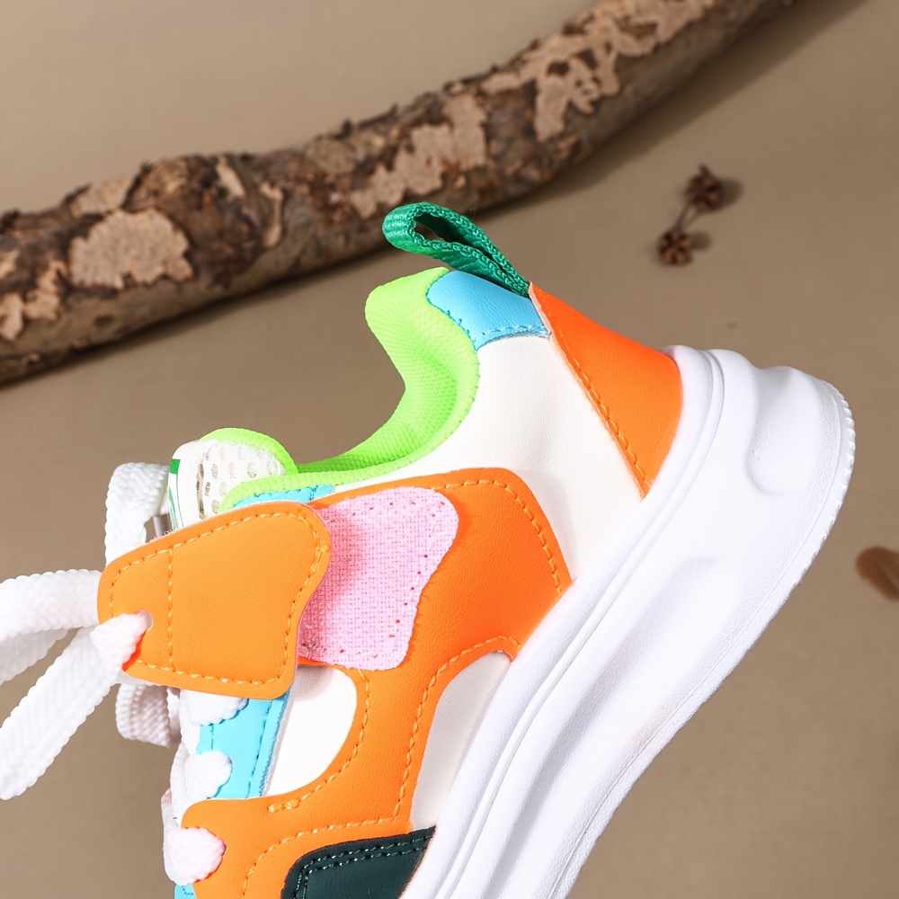 Kids' Lightweight Sneakers - Boys & Girls Low-Top Shoes with Lace-Up Closure, Cushioned TPU Sole - Green/Orange/Black/White Colorblock for School, Playground, Everyday - Easy-On Fastening for Active Children - Spring/Fall Casual Shoes, Kid Shoes, Playground Footwear, Trendy Kids Footwear, Durable Kids Footwear, Sporty Design, Breathable Fabric, Toddler Footwear, School Kids