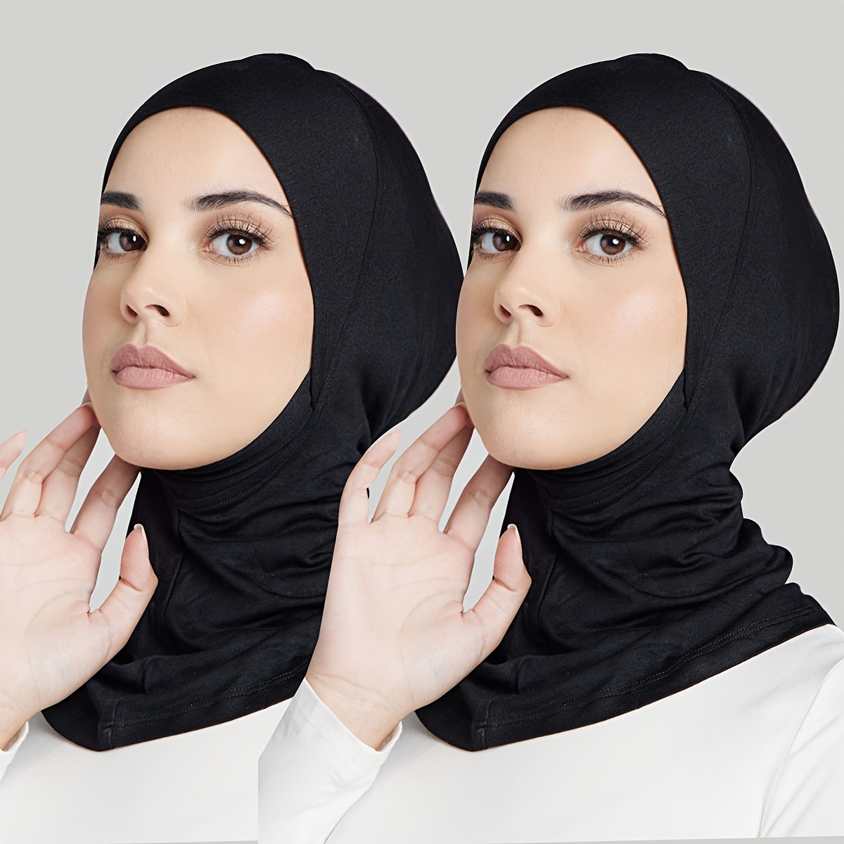

2pcs Monochrome Instant Hijab Thin Breathable Elastic Pullover Caps Elegant Style Muslim Convenient Base Caps
