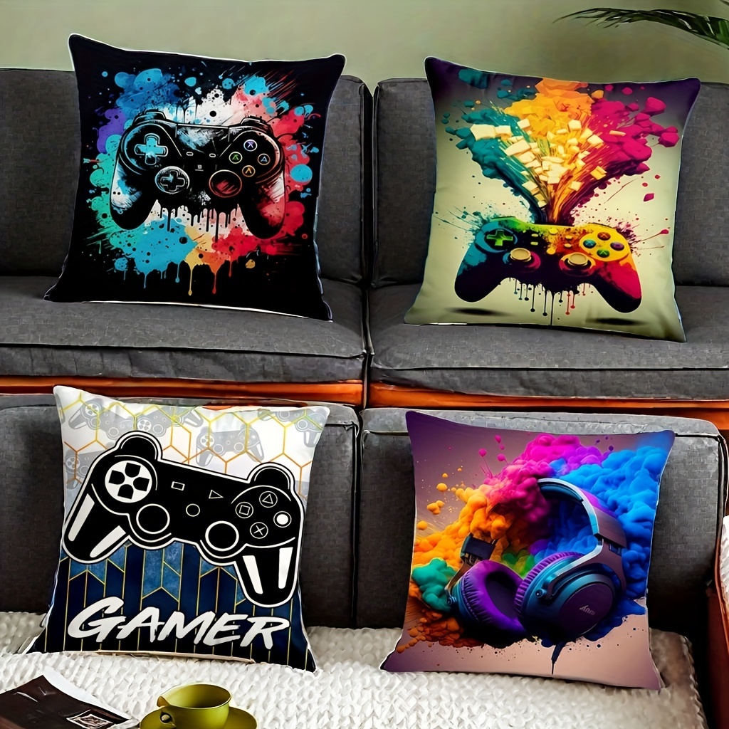 

4pcs Set Industrial Gaming Controller Plush Throw Pillow Covers - Zippered, Machine Washable For Home, Office, And Car Decor (inserts Not Included)