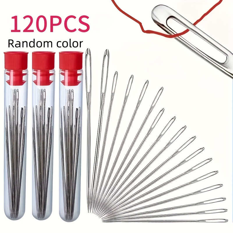 TEMU 120pcs Random Multi Size Hand Sewing Needle Set: Large Eye Thick Needles, Pointed And Blunt Tips - Including Knitting, Cross Stitch, Sweater And