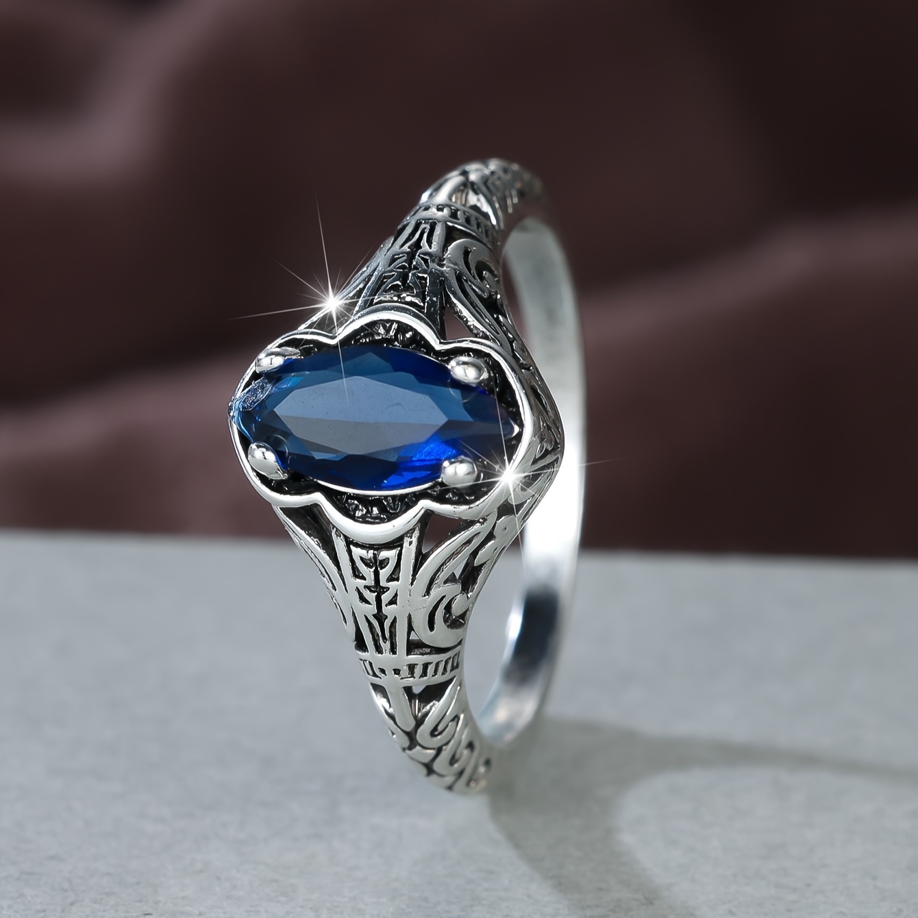 Vintage Marquise Cut CZ Copper Ring, No Plating