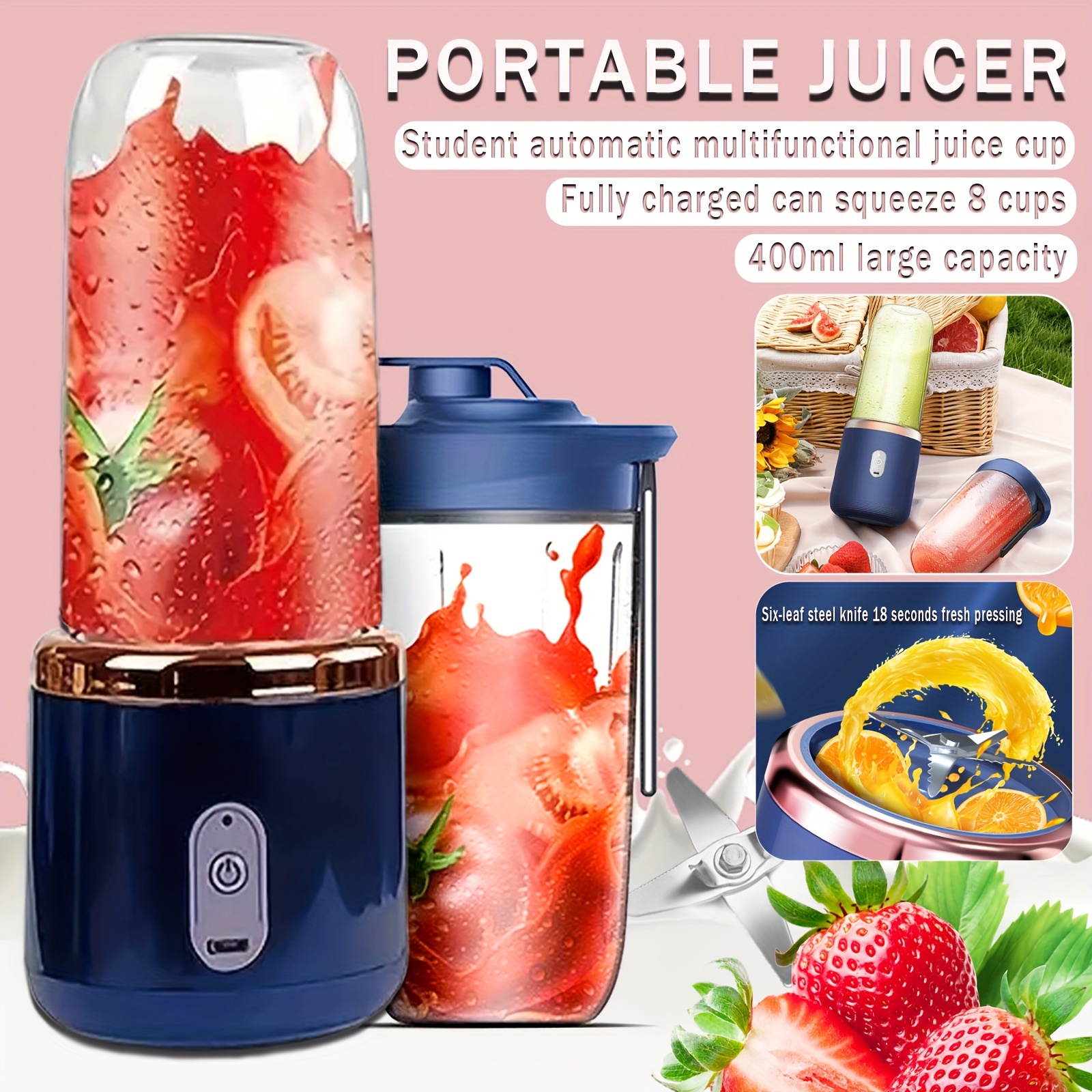 portable blender a personal mixer for smoothies and shakes   with a travel lid 400ml usb rechargeable mini blender fruit juicing cup featuring   suitable for kitchen home and travel details 13