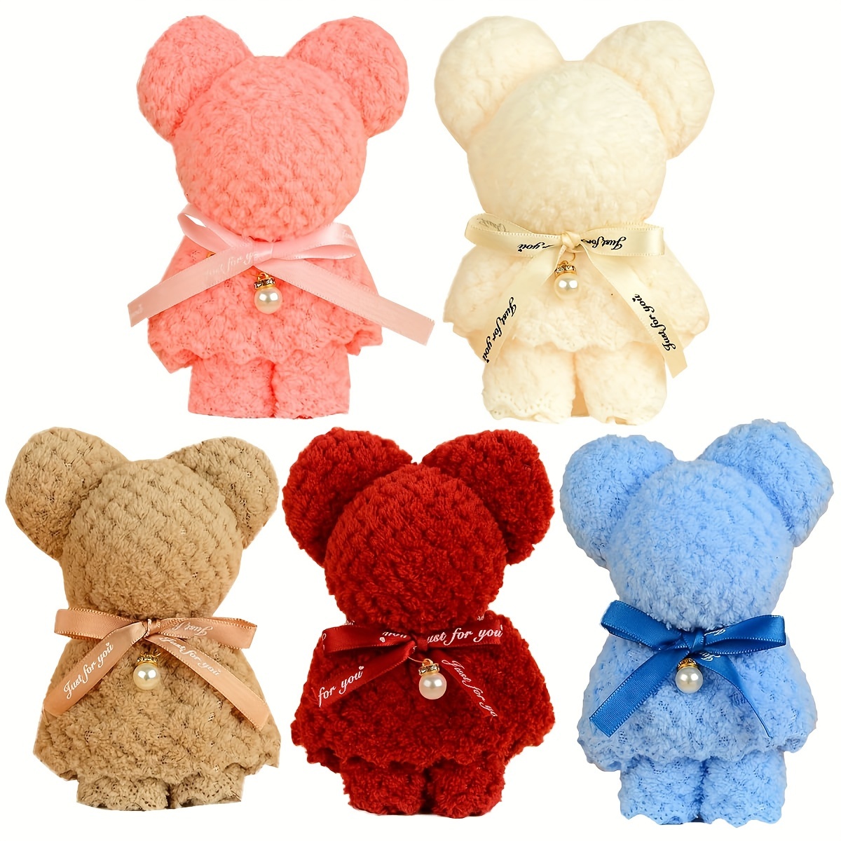 

5pcs Bear Shaped Towels Soft Coral Fleece Hand Towels Kitchen Towels Gift Set For Wedding Birthday Festivity Souvenir Gifts Mother's Day Party Gift