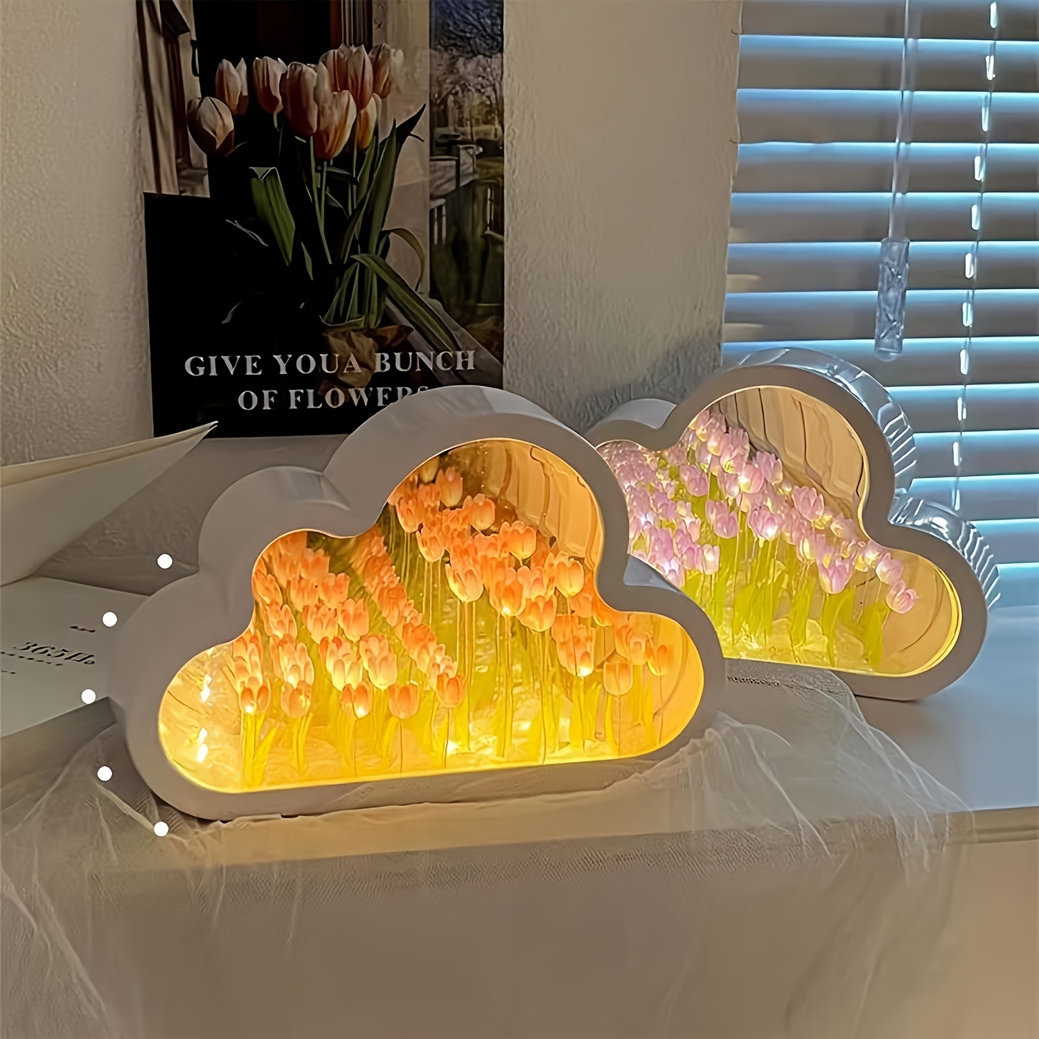 diy tulip   mirror night light kit 20   usb powered led lamp for bedroom decor creative gift for teens couples easy assembly with hot   gun included details 2