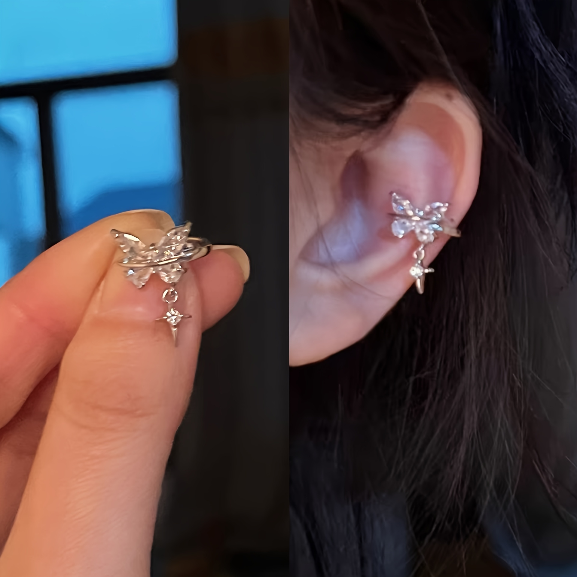 Zircon Butterfly Non-Piercing Ear Clip Women's Summer New Earrings - Foto 7