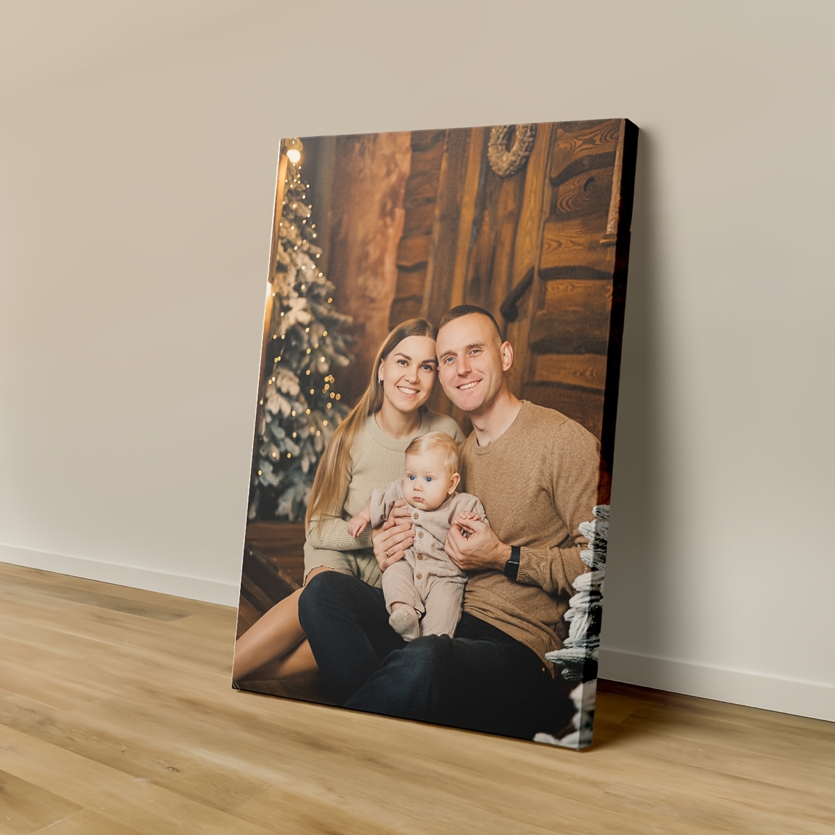 

Customizable Wooden Canvas - Personalized Family & Action Photos, Polyester Print, Room Decor