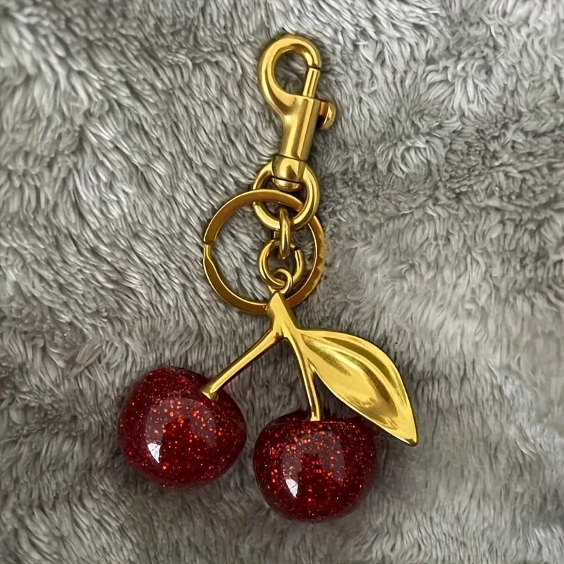 

Sparkling Cherry Charm Keychain - Resin Pendant, Perfect Valentine's Gift For Bags & Faux Leather Goods