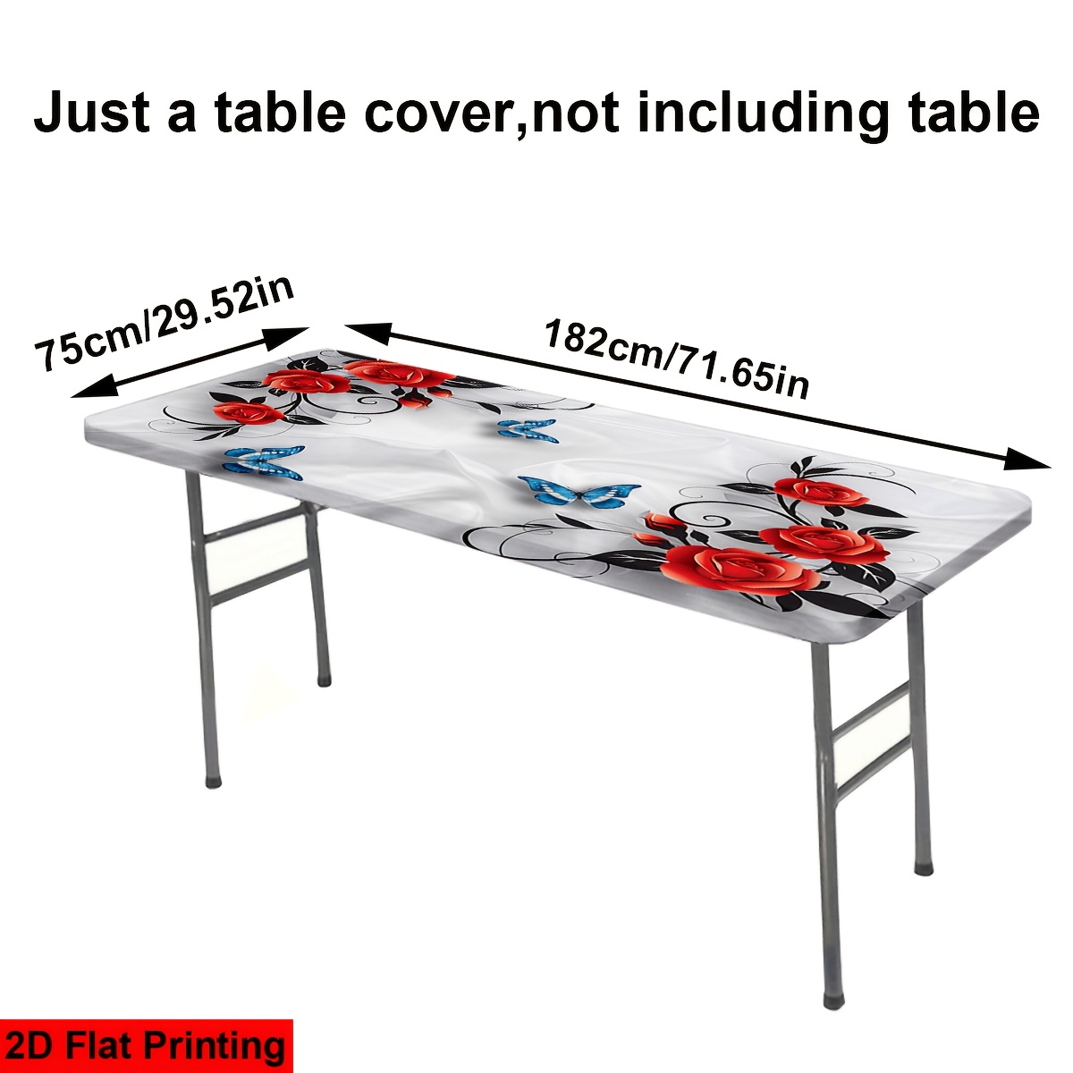 TEMU Nappe élastique 1 pièce 4/6 pieds à motif imprimé de roses rouges et de papillons , lavable pour extérieur avec bords élastiques, parfaite pour