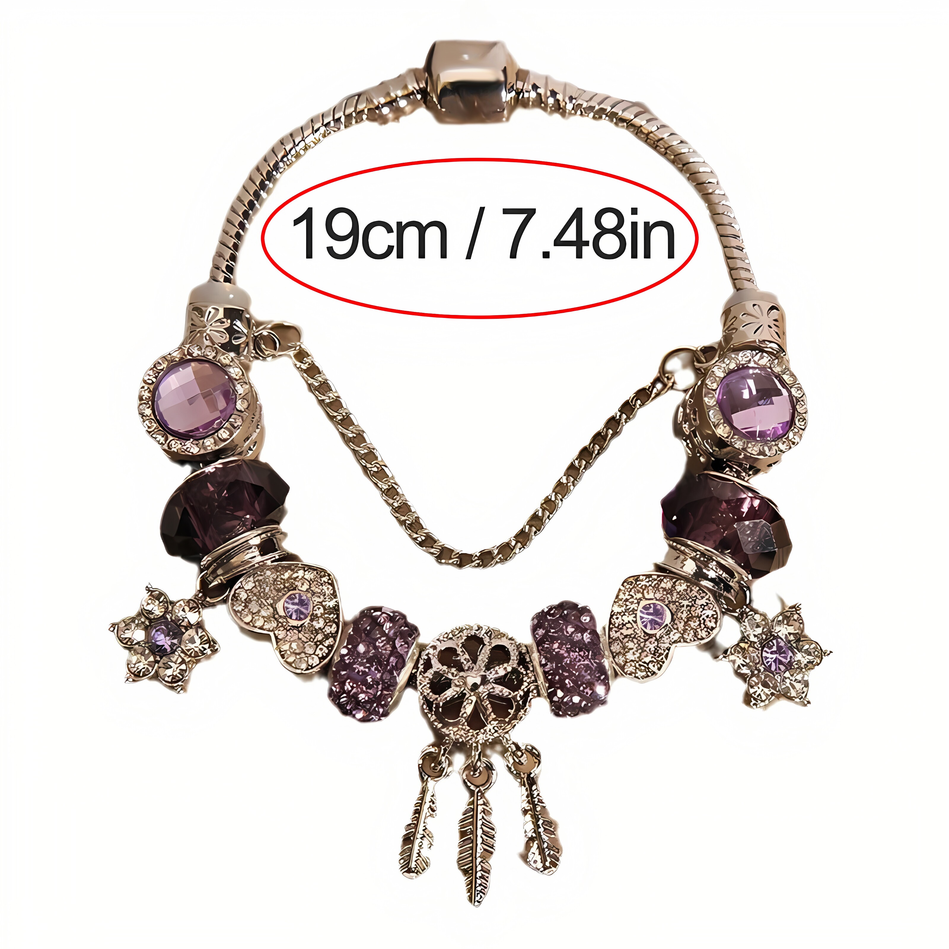 TEMU Vintage Boho Style Bracelet With A Purple Charm - 7.48 Inch Adjustable Alloy Snake Chain Featuring - Perfect Jewelry Gift For Women On Mother's