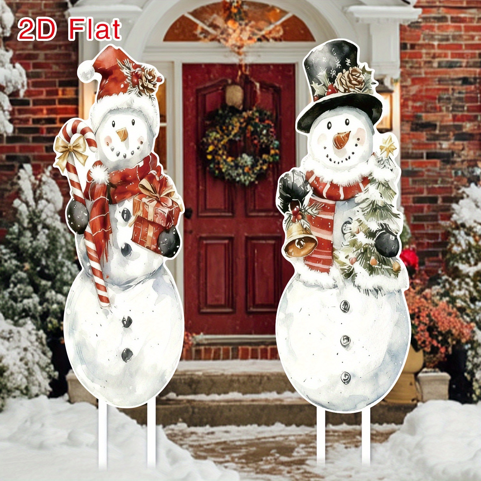 TEMU 2D Flach, [2D Flach] 2 Stk. Weihnachts-Garten-Erddrücker 2D Flach für den Außenbereich, Schneemann-Erddrücker für Feiertags-Party-Dekorationen,