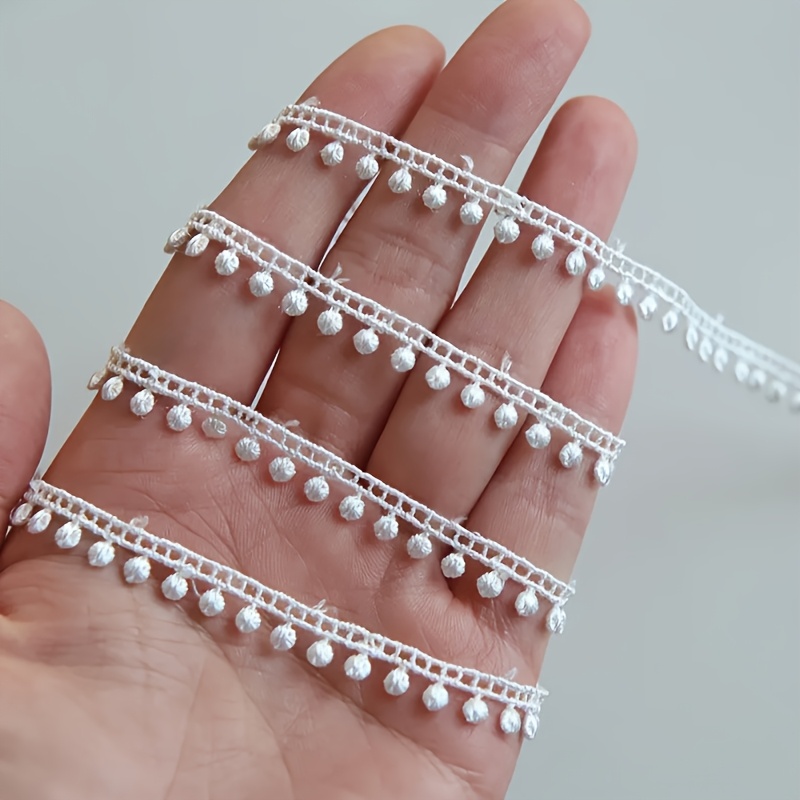 TEMU 2m Bordure à Franges en Dentelle Blanche et Noire de Haute Qualité, Ruban Décoratif Overlock pour Couture, Artisanat, Vêtements et Décoration