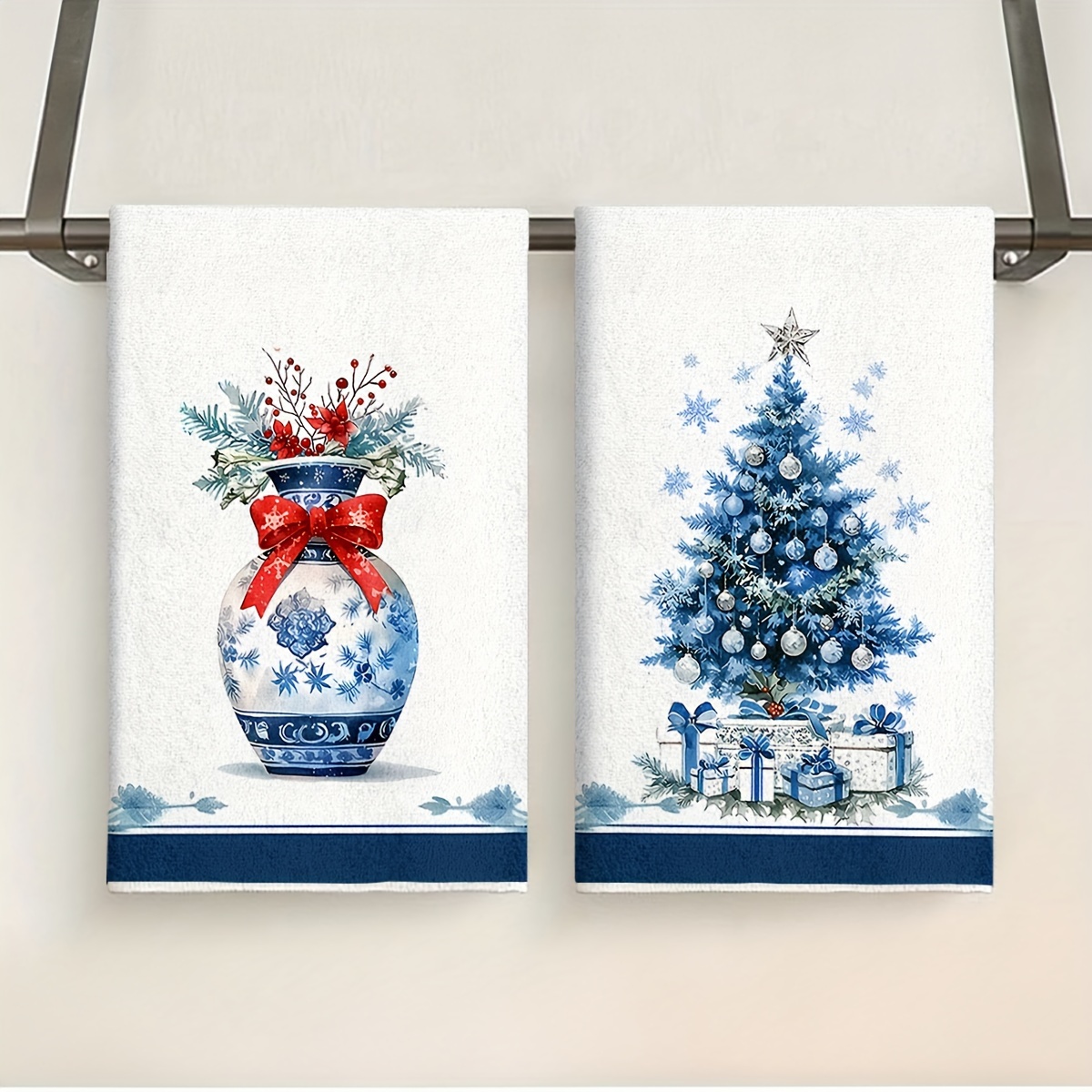 

2pcs Set Christmas Towels - , - Polyester, - For & Bathroom Decor, Housewarming , Christmas Decor