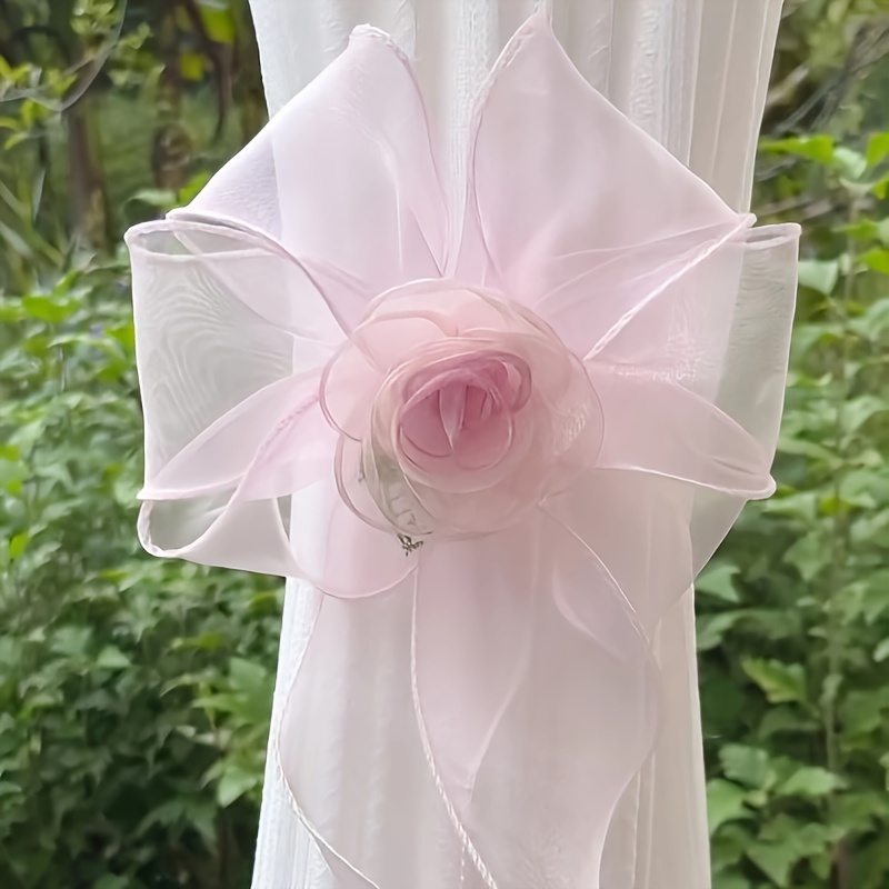 Image of 1pc Elegant Pink Artificial Rose Flower Curtain Tieback Pink/beige/white, Handcrafted Lace Curtain Tiebacks For Bedroom Living Room Kitchen Home Wedding Christmas Holiday Curtain Decor