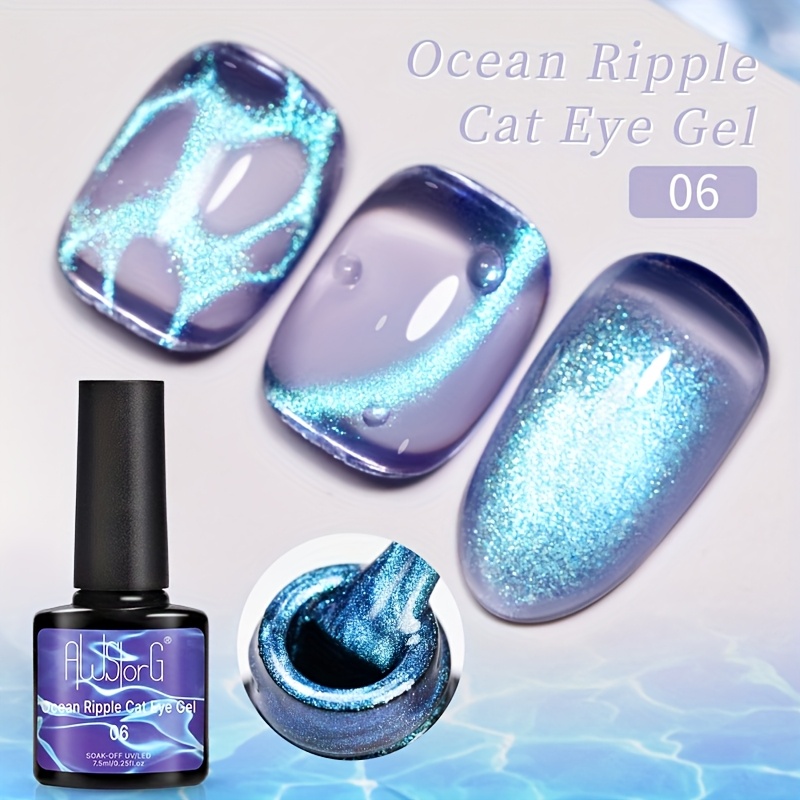 Image of Awstorg 7.5ml Ocean Ripple Cat Eye Gel Blue Green Nail Polish Semi Permanent Soak Off Gel Nail Art Manicure