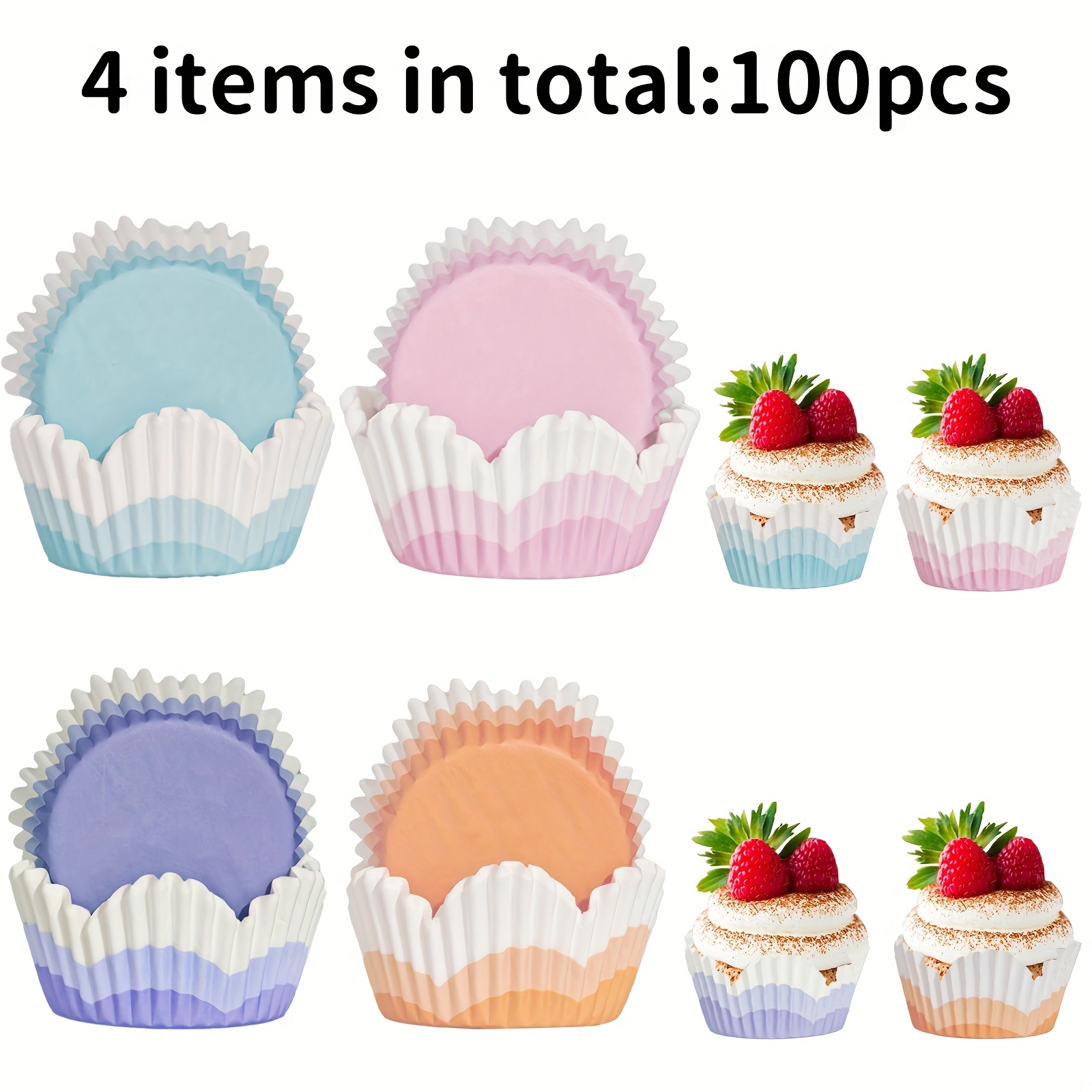 E-shop 100/150/200/300 Stück Cupcake-Förmchen, -Kuchenförmchen, Cupcake-Becher mit gewelltem Rand, zum Dekorieren von Leckereien bei verschiedenen