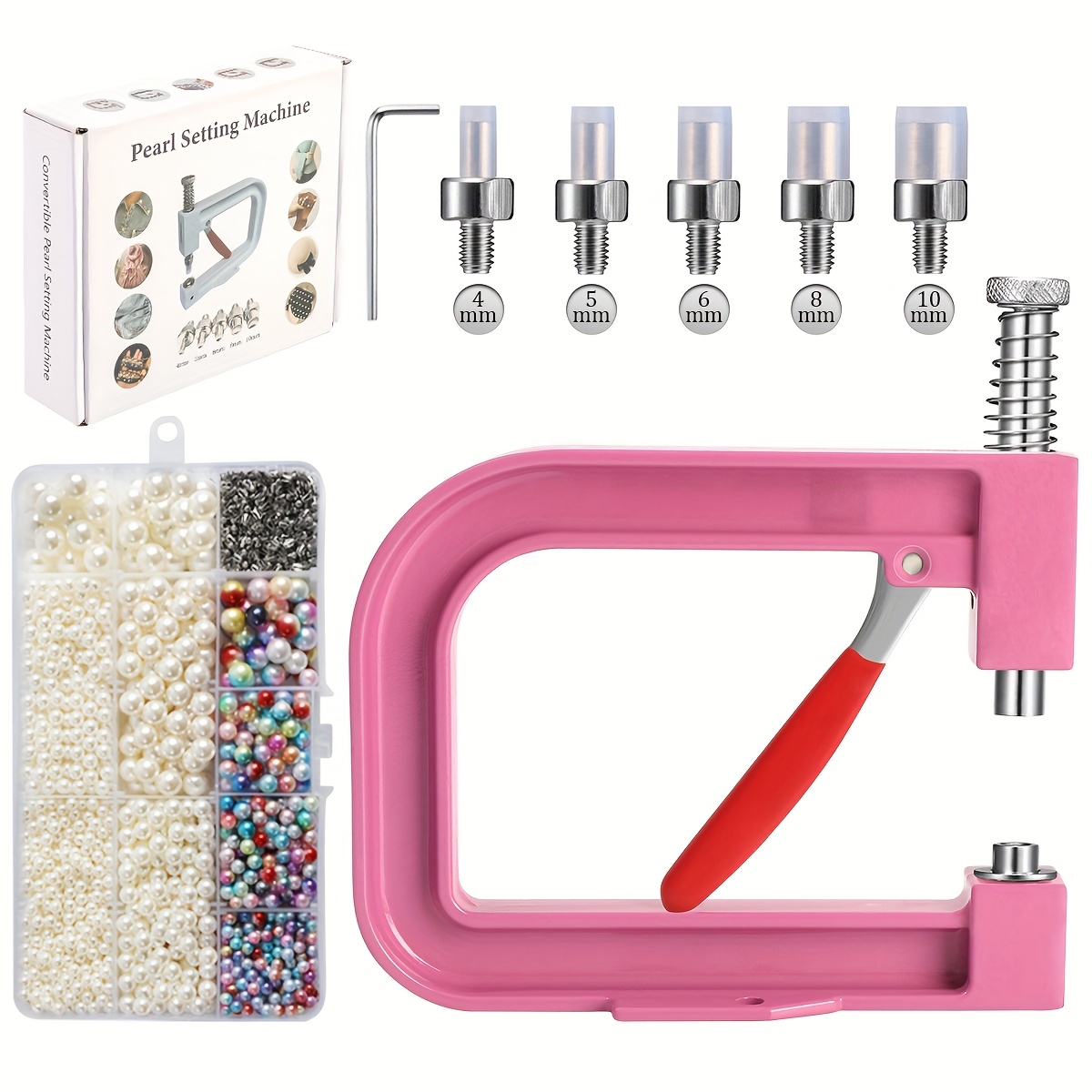 E-shop 1 Set Einstellmaschine und Handpresswerkzeuge, Perlen-Einsetzungs-Set mit 1860 Teilen und 200 Einstecknägeln für Kleidung, Kleider, , Haarbänder
