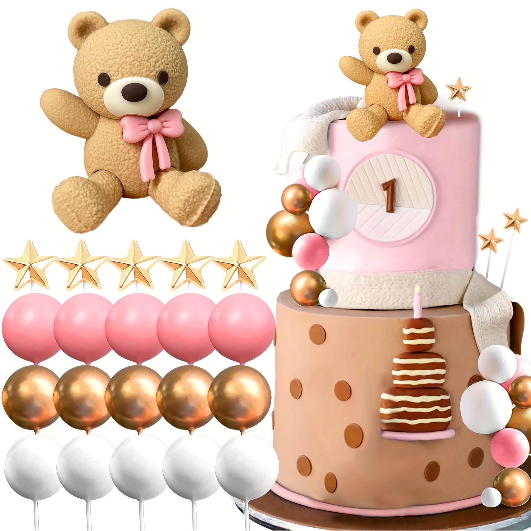 Boho Baby Shower Decoration Brown Bear Cake Topper Set – Boho-Themed ...