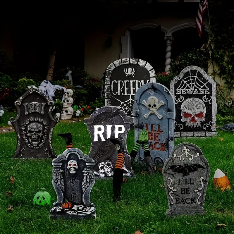 

Halloween Tombstone Yard Signs - 6 Pack Plastic Graveyard Decor With Stakes For Lawn, Outdoor Spooky Scene Props - Durable, No Electricity Needed, Featherless - Perfect For Halloween Party Decorations