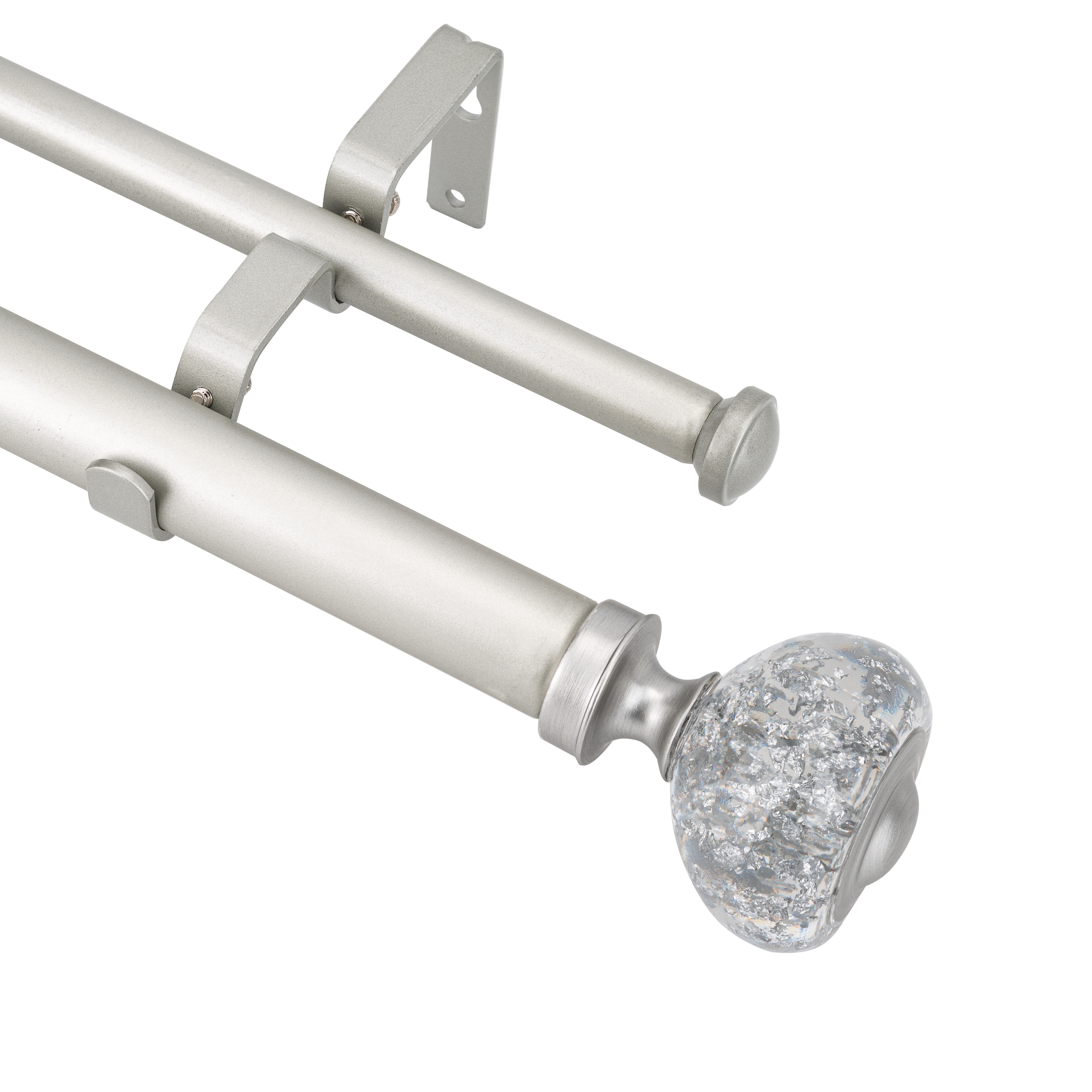 A Double Curtain Rod With Large Finials Is Available In 3 Sizes: 28''-48'', 48''-84'', And 84''-120'', In Golden And Silvery Colors.