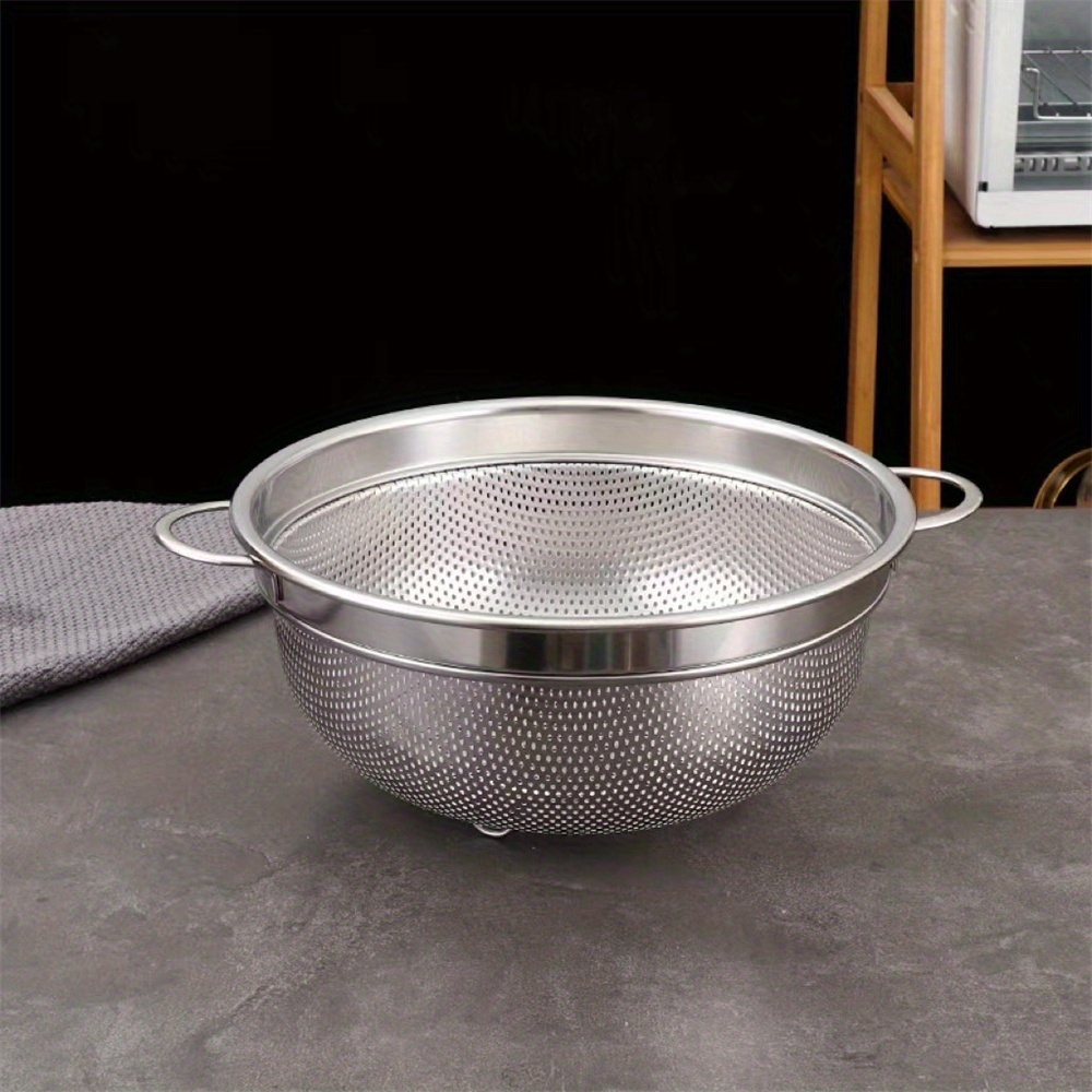 TEMU 1pc Stainless Steel Drain Basket With Thickened Holes, Versatile Basket For Kitchen, Dining Room, Rice Washing, Vegetable Washing, Rice