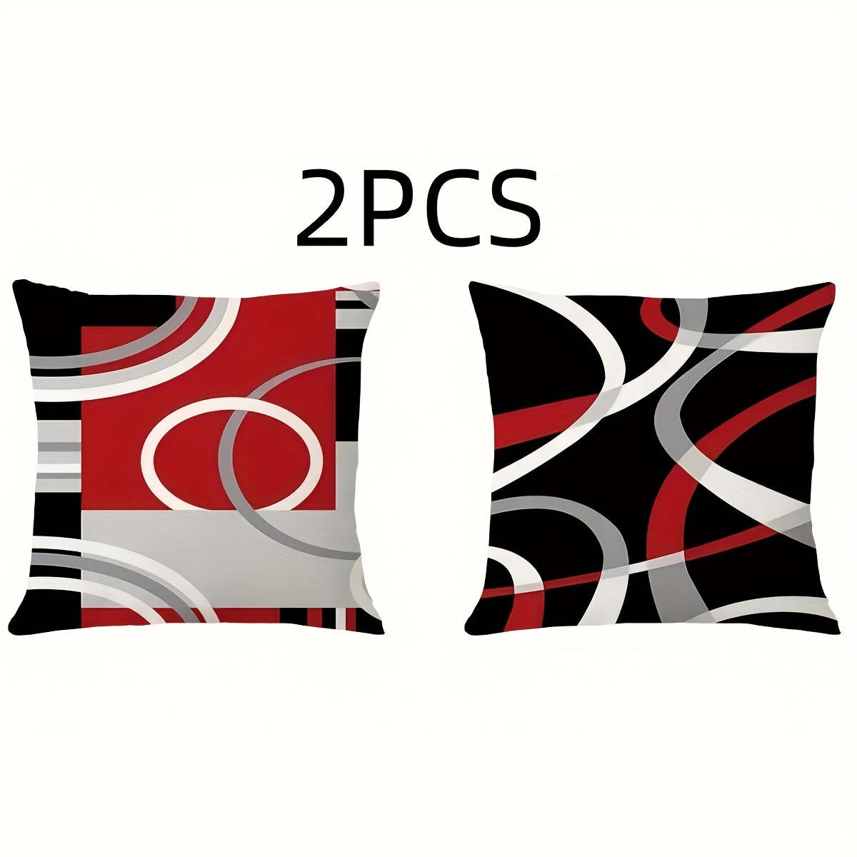 

2pcs Contemporary Geometric Throw Pillow Covers In Black, White & Red - Zip Closure, Machine Washable For Living Room, Bedroom, Patio Decor (pillow Inserts Not Included)