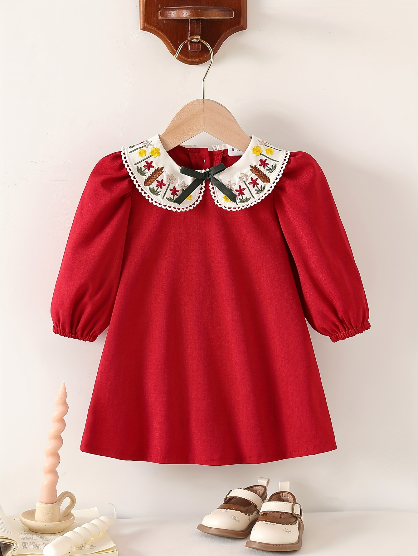 red dress with white collar elastic and other items attached Jenny Packham Red Peter Pan