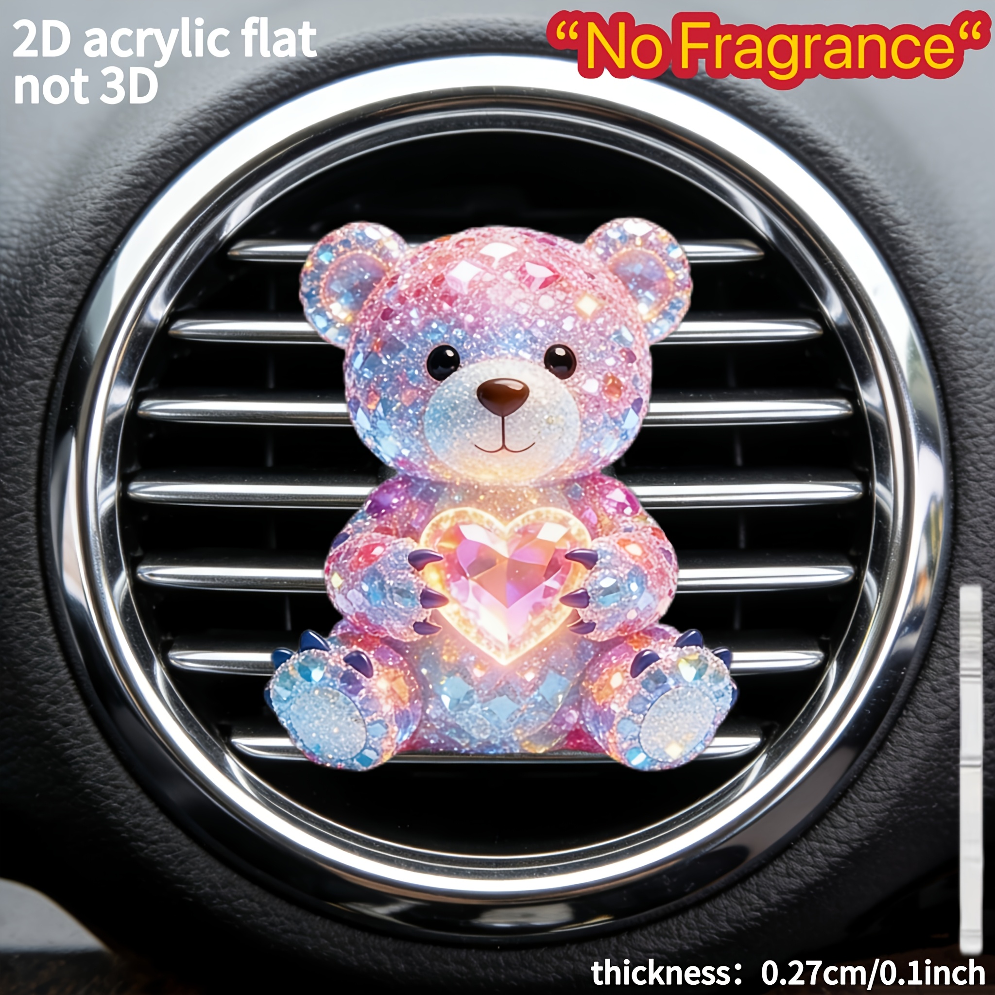 TEMU 2d Flat, 2d Flat 1pc, Bear , "fragrance-free", Car Vent Decorative Clip "car Fragrance Diffuser", With Dual Sponge Pads, 2d Flat Acrylic Luxury