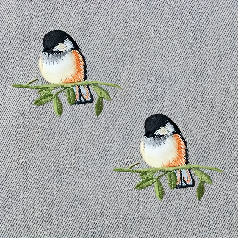 TEMU 2pcs Chickadee Bird Patch Applique With - Vibrant Orange, Green, And For Jackets - Stylish Accessory For Clothing, Bags, And Hats, Clothing