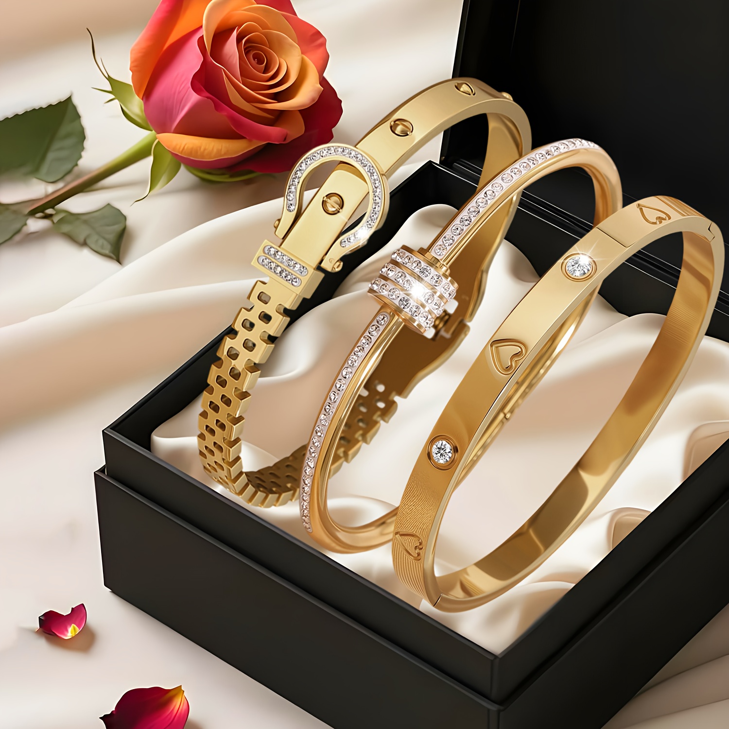 3pc Sparkling Stars Stainless Steel Bracelet Set