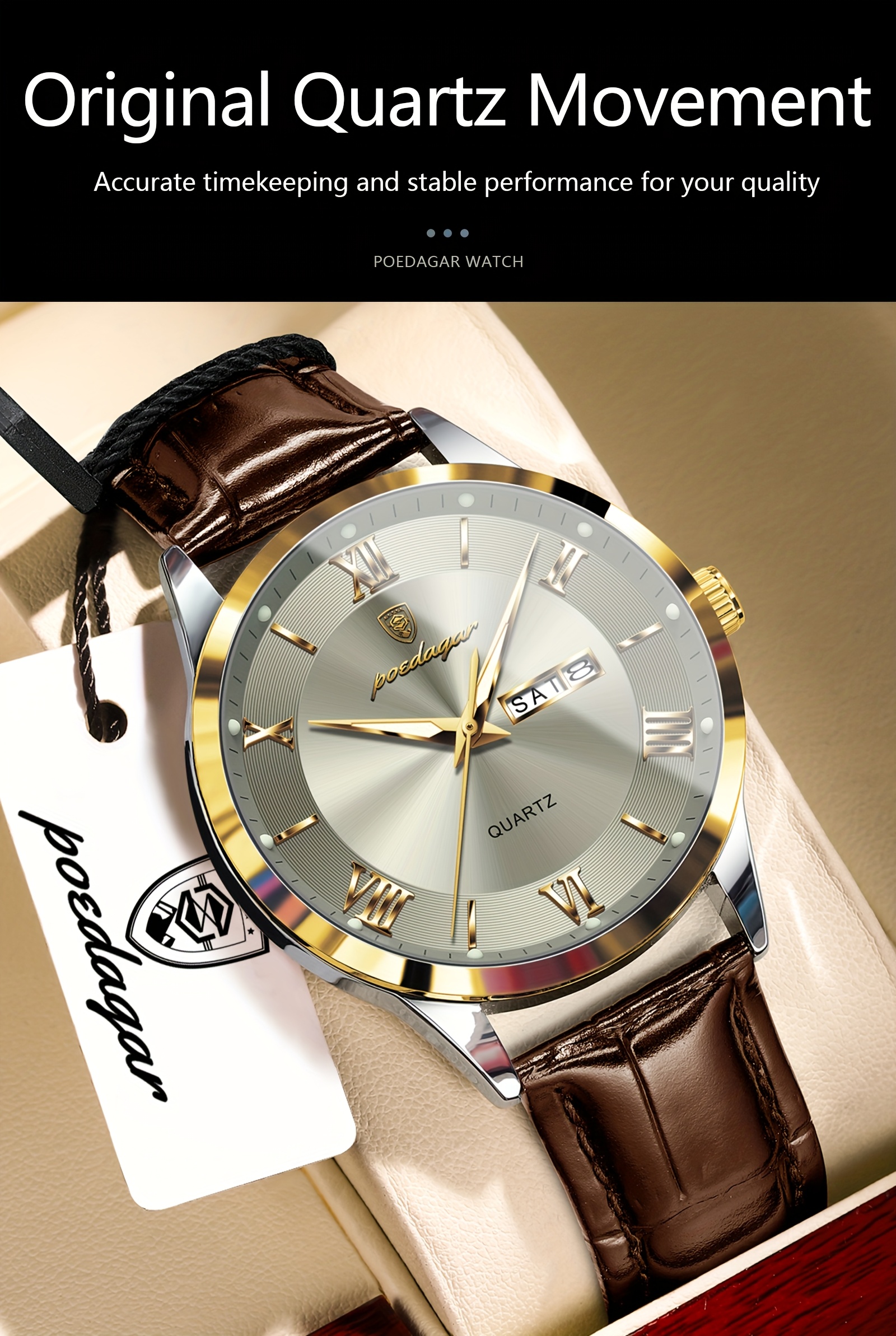 Luxe Zakelijk Herenhorloge met Lichtgevende Waterdichte Kalender, Casual Quartz Herenpolshorloge