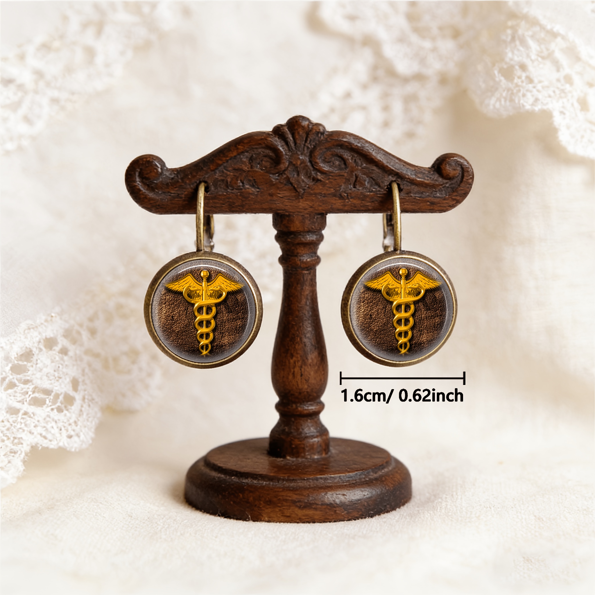 2pcs Cyan Round Classical Earrings with Golden Snake Design