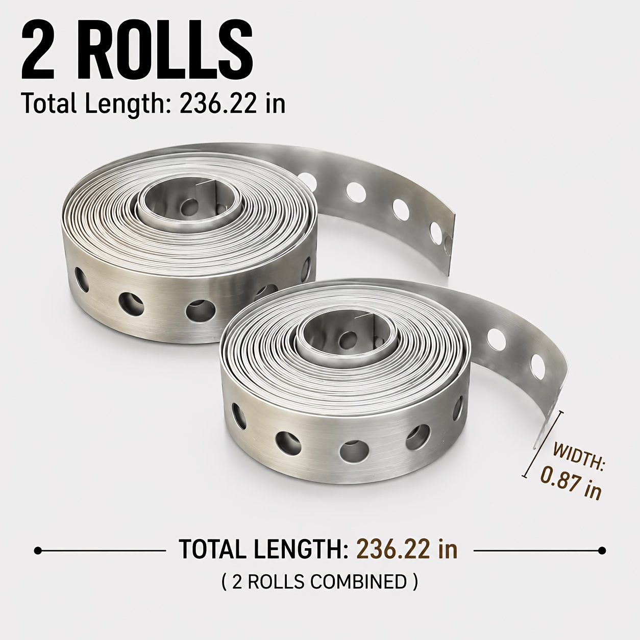 TEMU 2 Rolls 236.22in Heavy Duty Galvanized Steel Pipe Support Strips, Extra Long Metal Hanging Rails With Pre-drilled Holes, Resistant Pipe Rack For