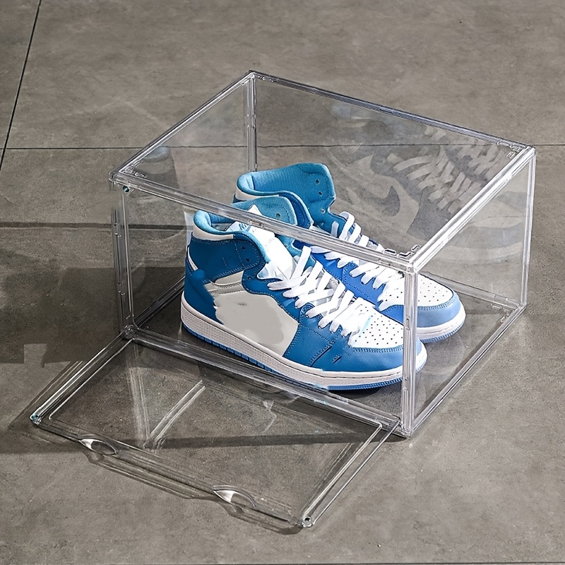 1 set all acrylic shoe box storage box transparent sneakers handbag acrylic display box storage foldable magnetic door high   shoe organizing box shoe storage box