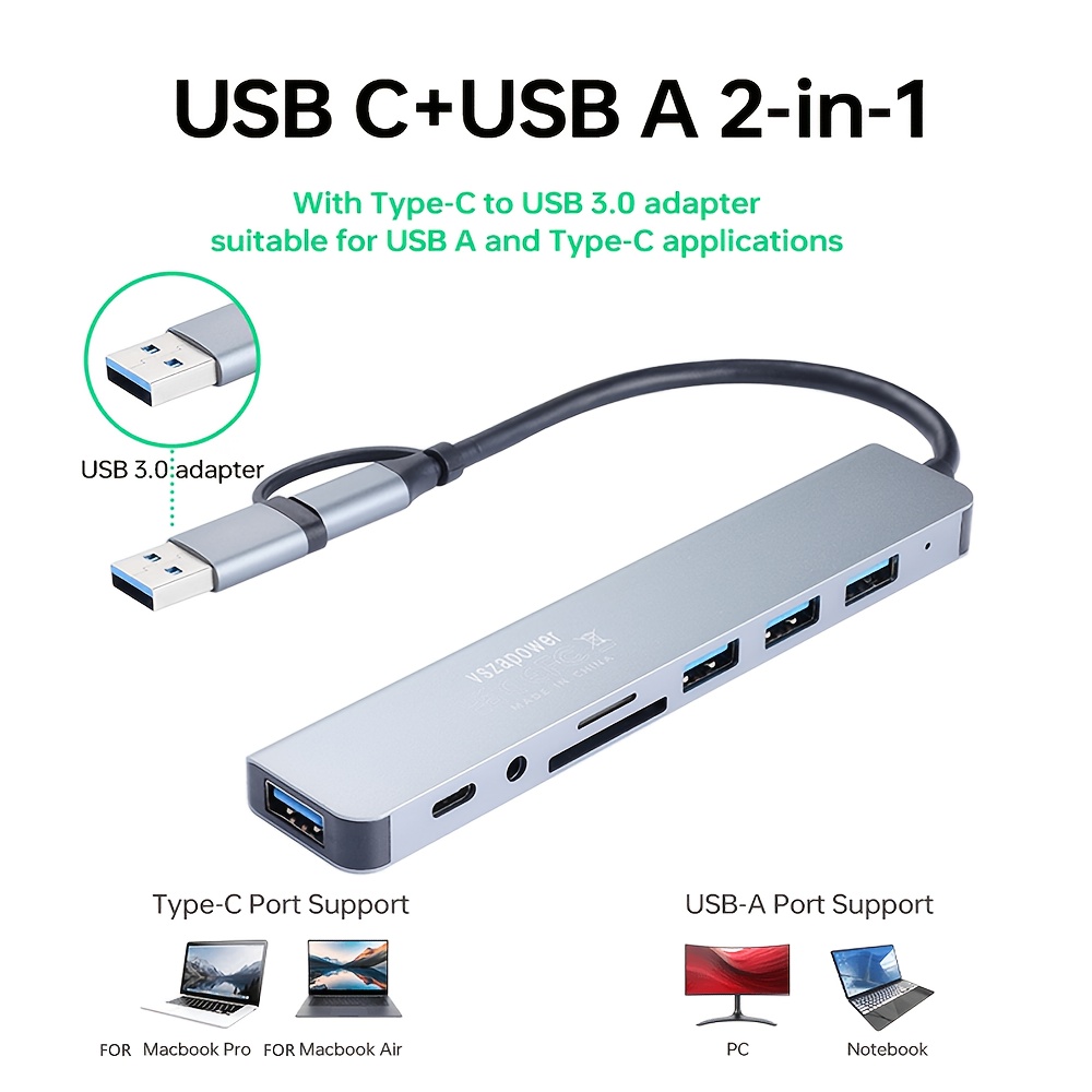 an 8 in 1 multifunctional docking station with a usb c a supporting high speed usb 3 0 transfer it a tf sd card reader and a 3 5mm headphone jack making it lightweight and portable suitable for devices like laptops and smartphones expanding options and enhancing work details 6