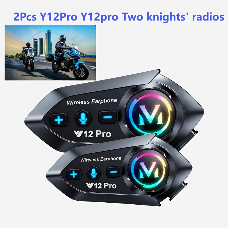 2pcs y12 pro motorcycle helmet walkie talkies wireless hands free headsets with 500m   display microphone volume controls rechargeable lithium battery ideal for riding safety communication motorcycle communication modern motorcycle gear durable motorcycle gear 0