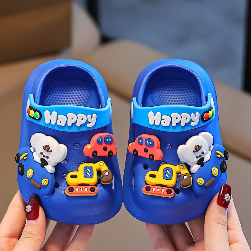 *' Cartoon Clogs Blue Non-Slip Summer Slippers with Car Animal  Designs Material for Boys and Girls Indoor/