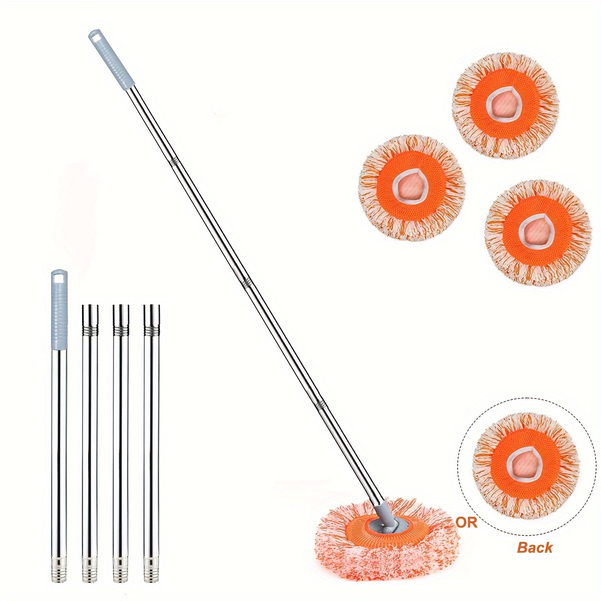 

Adjustable Cleaning Mop With 4 Removable Poles And 4 Swappable Heads: 360-degree Rotating Microfiber Duster For Floor, Wall, Window, And Car Cleaning