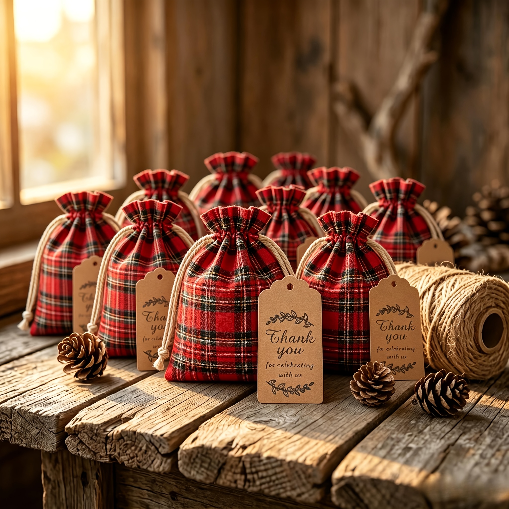 TEMU Confezione da 10+10+10 Sacchetti e Biglietti | Sacchetti Regalo con Coulisse a Rossi e Stile Vintage Britannico Adatti per Matrimoni, Feste, con