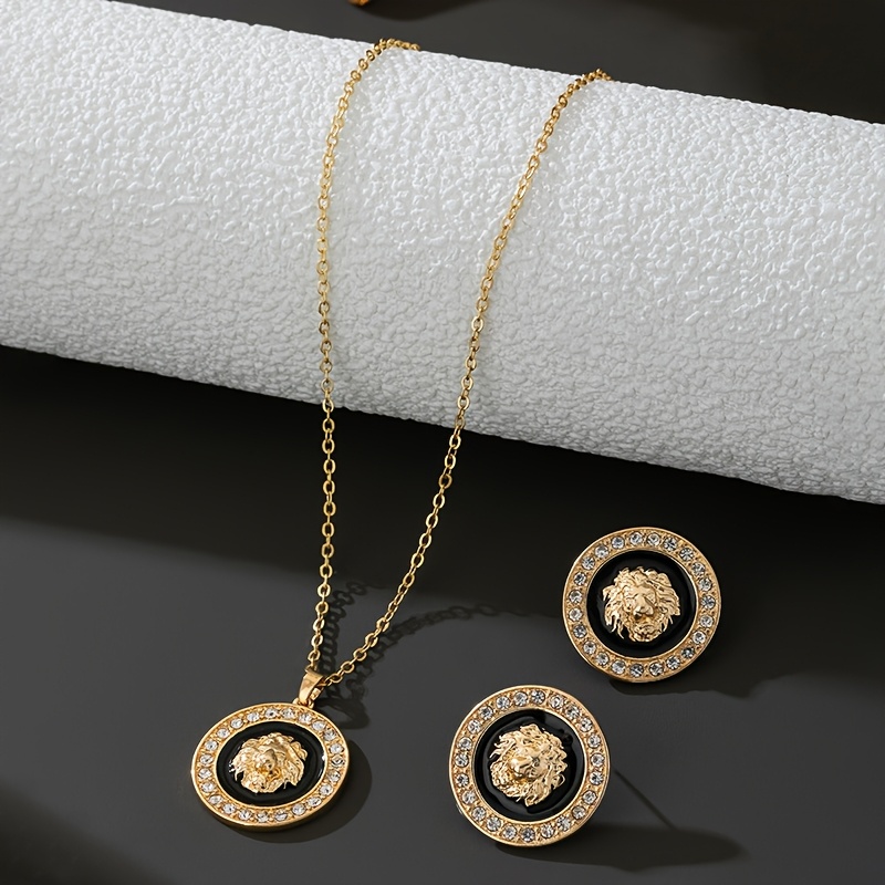 Image of Women's Jewelry 2pcs Set Trendy Head Glass Pendant Necklace Stud Earrings Jewelry Set