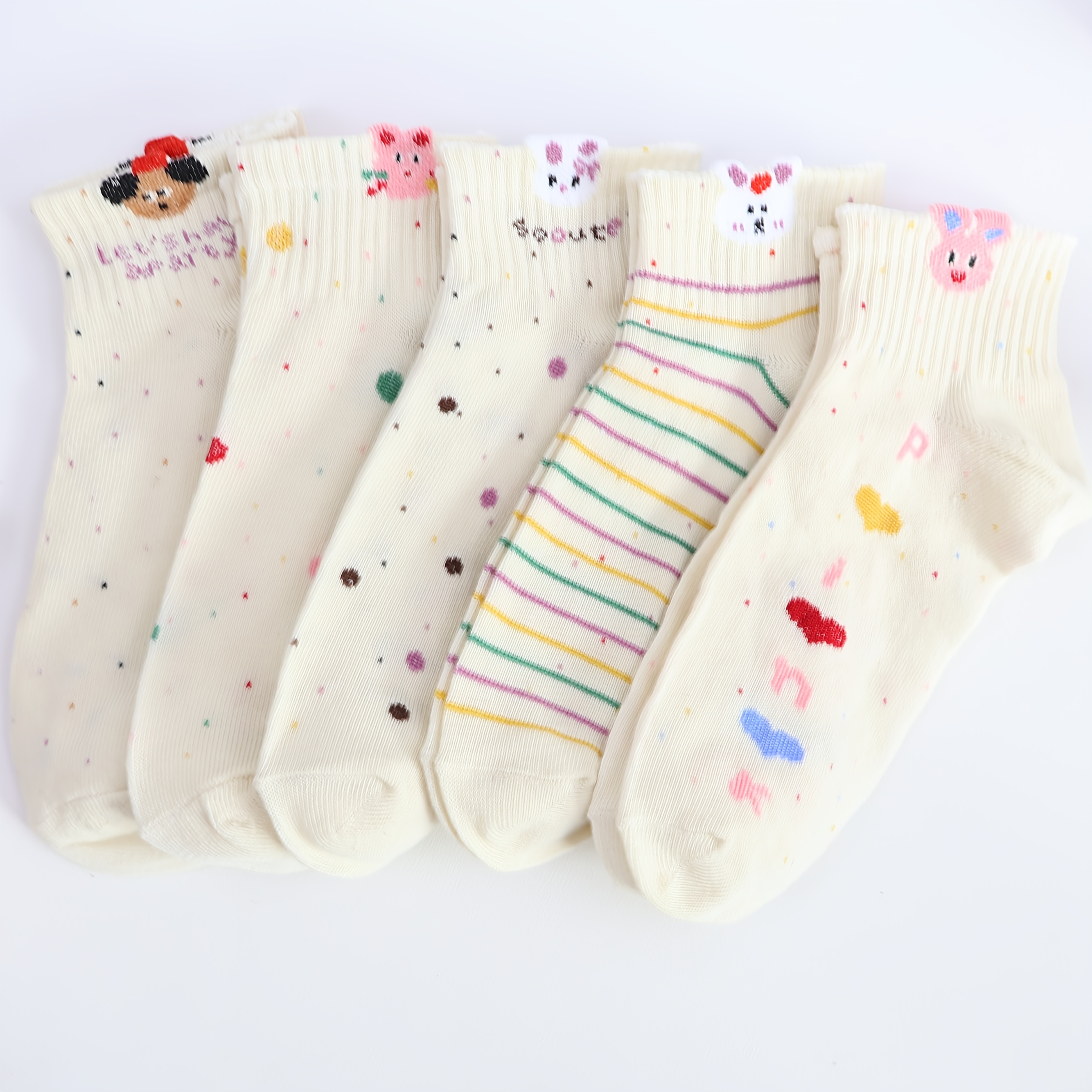 E-shop 5 Paar bequeme, stylische und süße Cartoon-Hasen-Herz-Socken mit Streifen für Teenager, für Teenager
